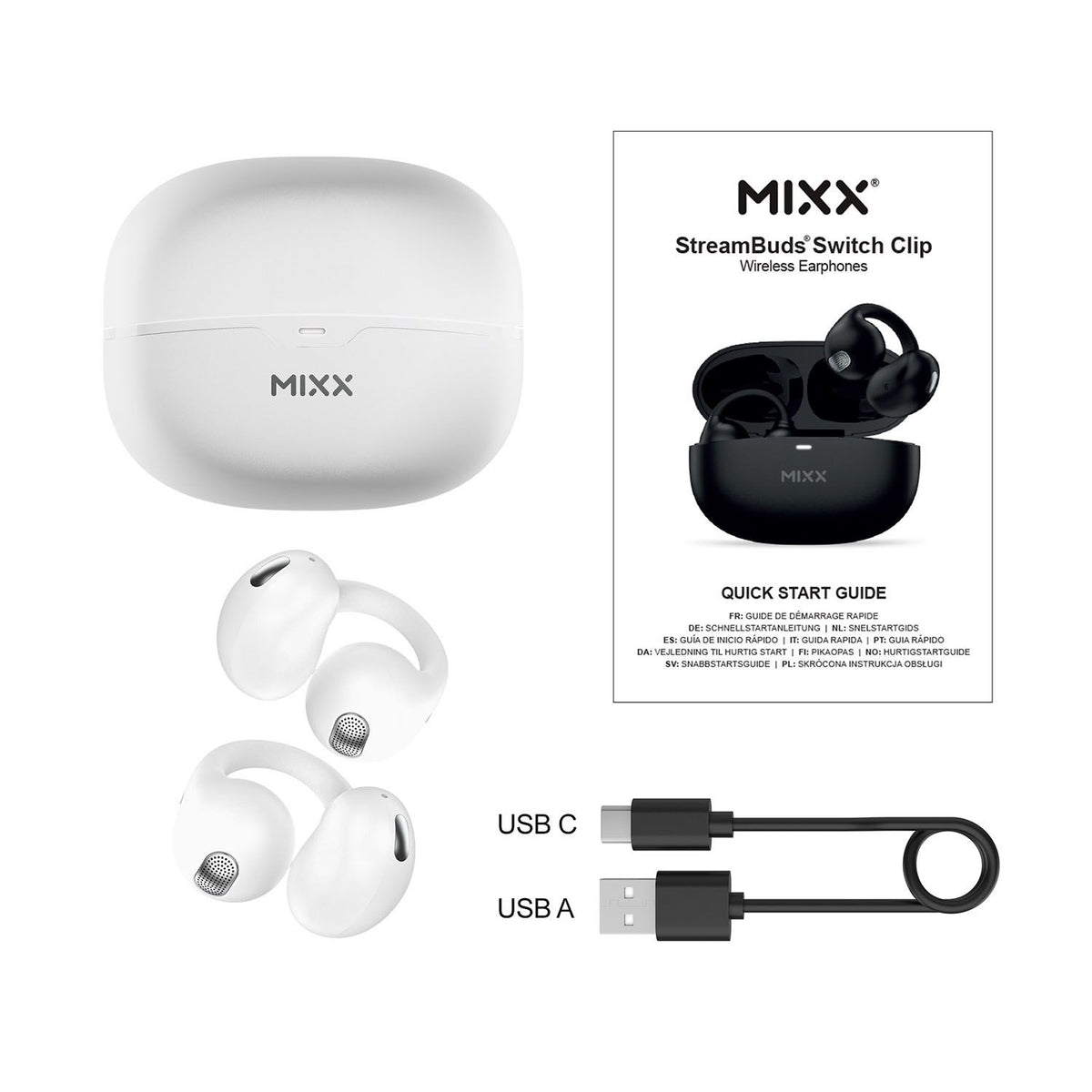 Mixx Trådløse Open-Ear Høretelefoner StreamBuds Switch Clips Hvid