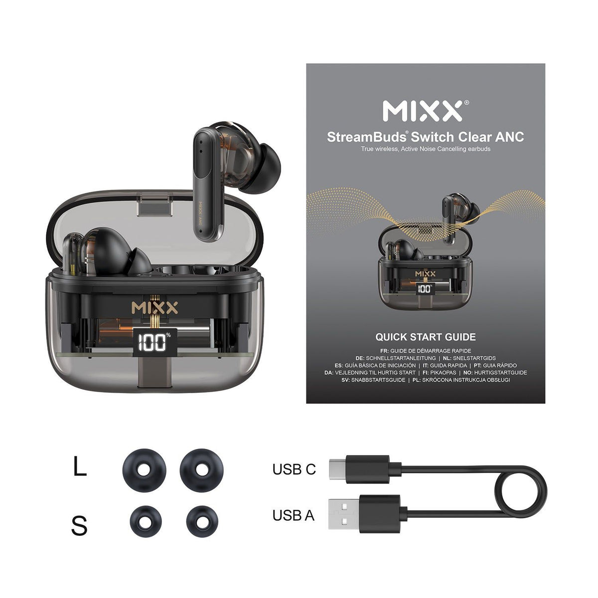Mixx Trådløse Høretelefoner StreamBuds Switch Clear ANC Sort