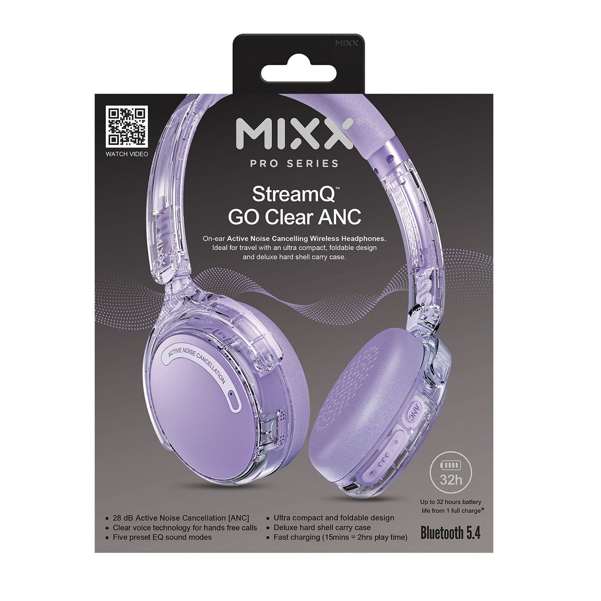 Mixx Trådløse On-Ear Høretelefoner StreamQ Go ANC Clear Lilla