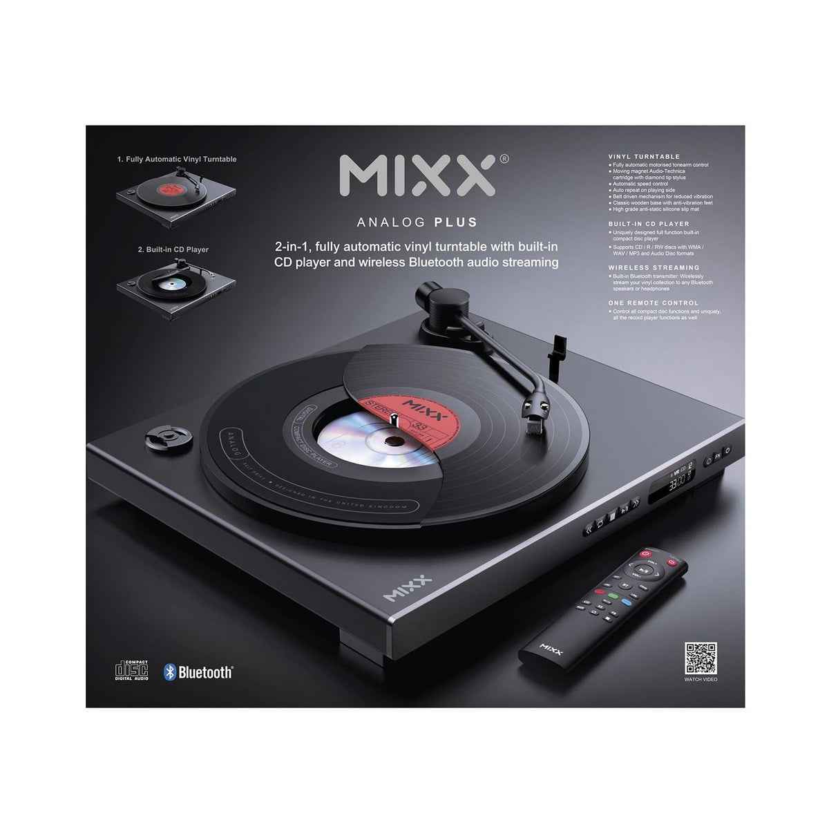 Mixx Analog Plus 2-i-1 Vinyl- og CD-Afspiller Sort