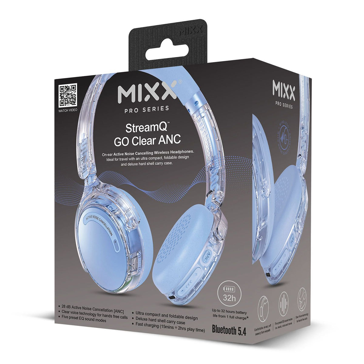 Mixx Trådløse On-Ear Høretelefoner StreamQ Go ANC Clear Blå