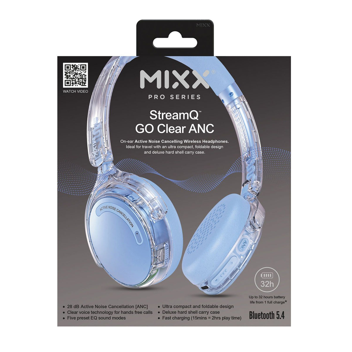 Mixx Trådløse On-Ear Høretelefoner StreamQ Go ANC Clear Blå