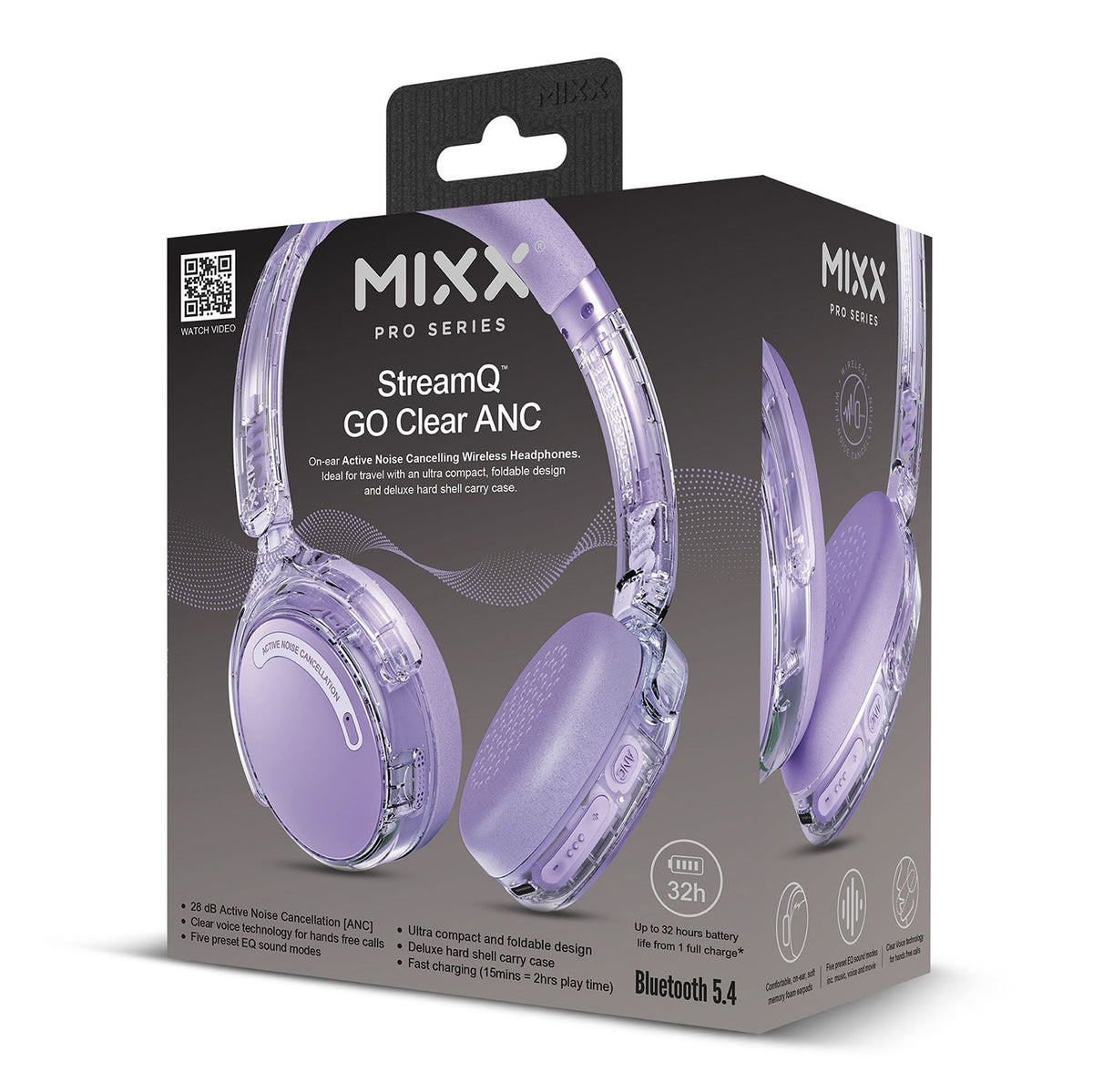 Mixx Trådløse On-Ear Høretelefoner StreamQ Go ANC Clear Lilla