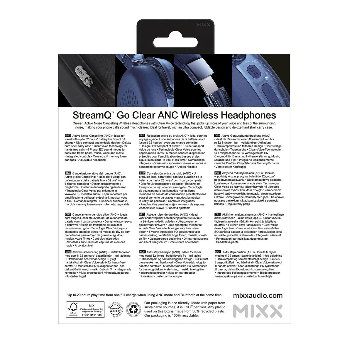 Mixx Trådløse On-Ear Høretelefoner StreamQ Go ANC Clear Marineblå