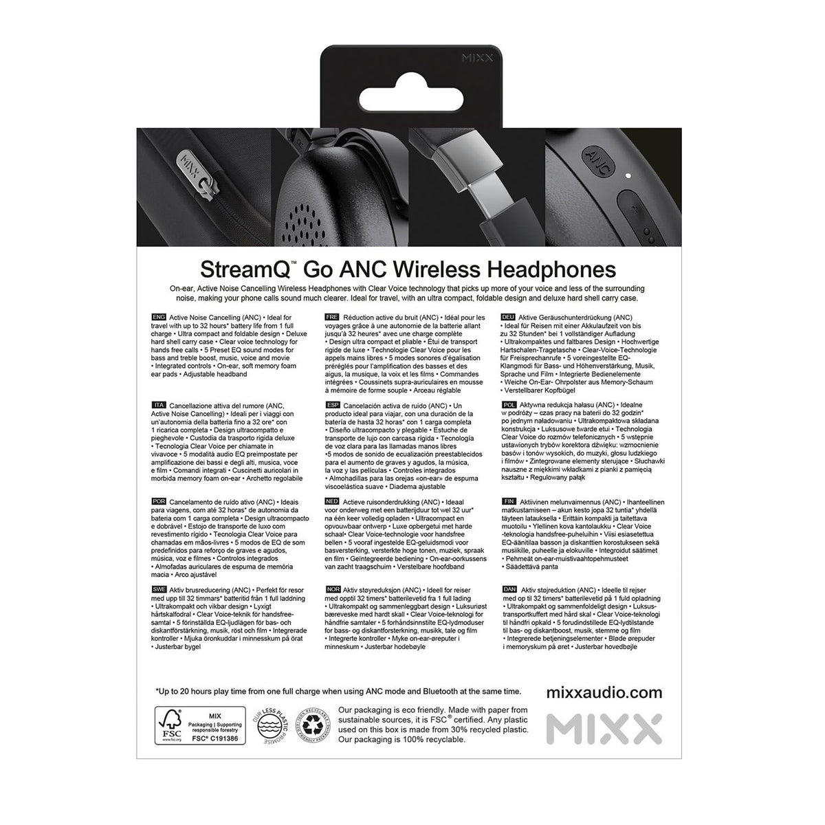 Mixx Trådløse On-Ear Høretelefoner StreamQ Go ANC Sort
