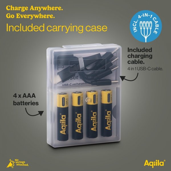 Aqiila Genopladeligt AAA-batteri USB-C 4-pak