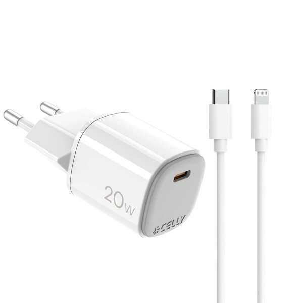 Celly 20W GaN USB-C Vægoplader med Lightning-kabel