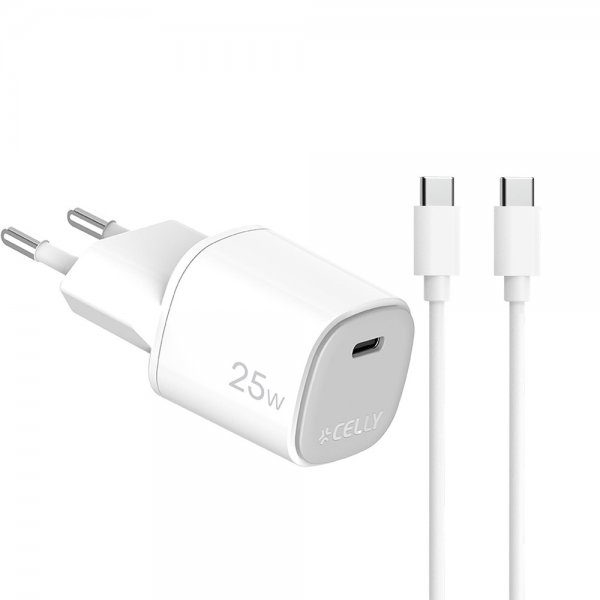 Celly 25W GaN USB-C Vægoplader med USB-C Kabel