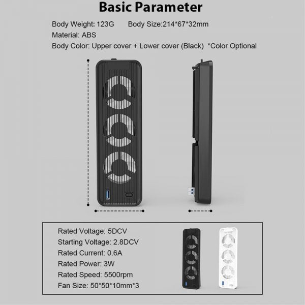 USB 3.0 Køleblæser til PlayStation 5 Sort