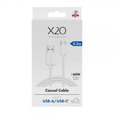 X2O USB-A til USB-C Kabel Basic 60W 0.5m Hvid
