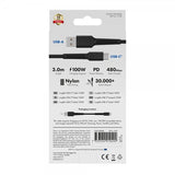 X2O USB-A til USB-C Kabel Longlife 60W 3m Sort
