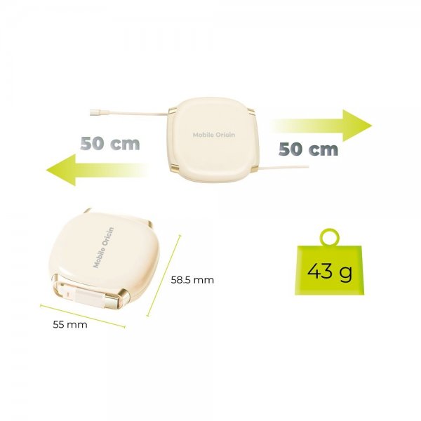 Mobile Origin USB-C Kabel 100W Kabelboks med udtræk Beige