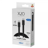 X2O USB-C til USB-C Kabel Longlife 100W 0.5m Sort