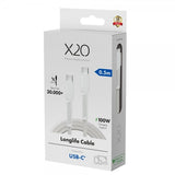 X2O USB-C til USB-C Kabel Longlife 100W 0.5m Hvid