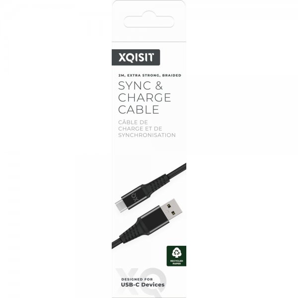 Xqisit USB-A til USB-C Kabel Flettet Ekstra Stærk 2 m Sort