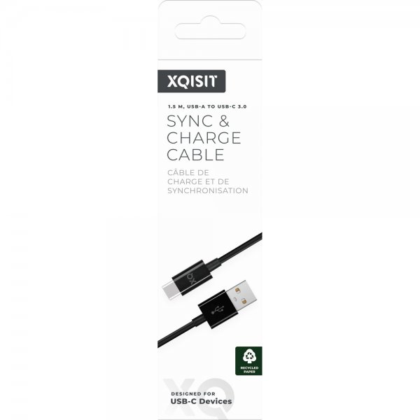 Xqisit USB til Type C Kabel 1.5 m Sort