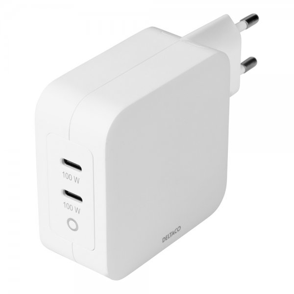 Deltaco Vægoplader 2xUSB-C PD GaN 100W