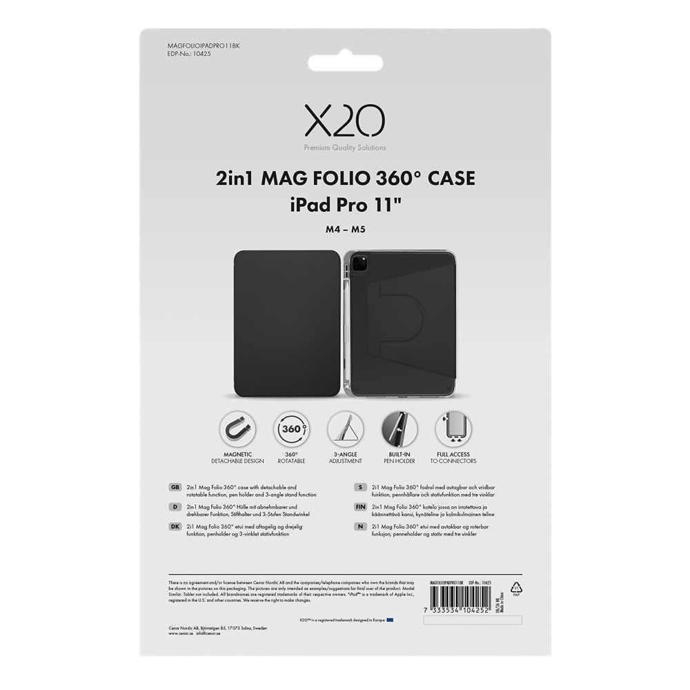 X2O iPad Pro 11 (M4/M5) Etui 2in1 Mag Folio 360 Sort