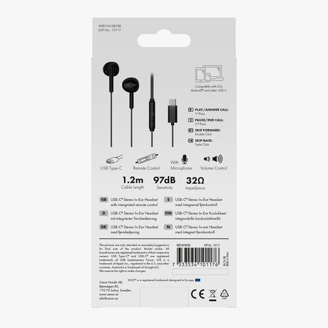 X2O Trådade Høretelefoner USB-C Capsule 1.2m Sort