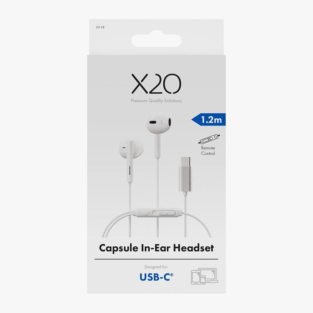 X2O Trådade Høretelefoner USB-C Capsule 1.2m Hvid