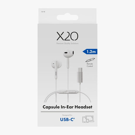 X2O Trådade Høretelefoner USB-C Capsule 1.2m Hvid