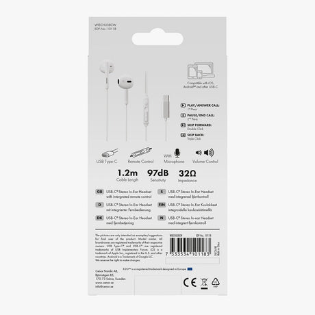 X2O Trådade Høretelefoner USB-C Capsule 1.2m Hvid