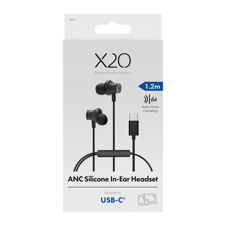 X2O Kablede Høretelefoner USB-C Silicone In-Ear ANC 1.2m Sort
