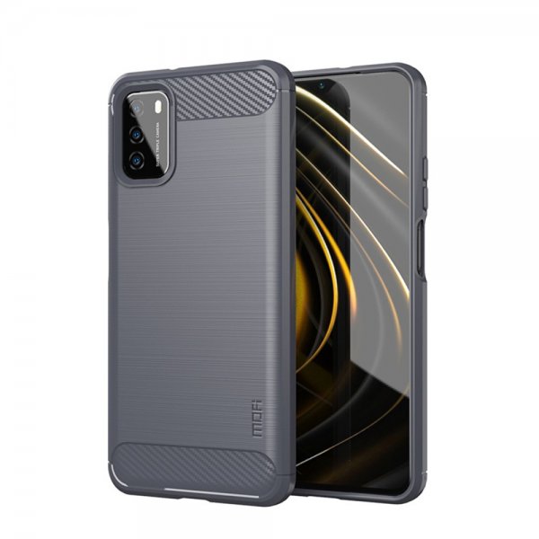 Mofi Xiaomi Poco M3 Cover Børstet Kulfibertekstur Grå