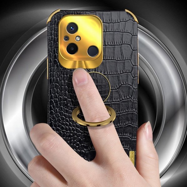 Xiaomi Redmi 12C Cover Krokodillemønster Fingerring Gul