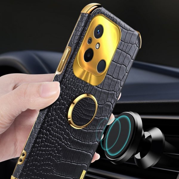 Xiaomi Redmi 12C Cover Krokodillemønster Fingerring Gul