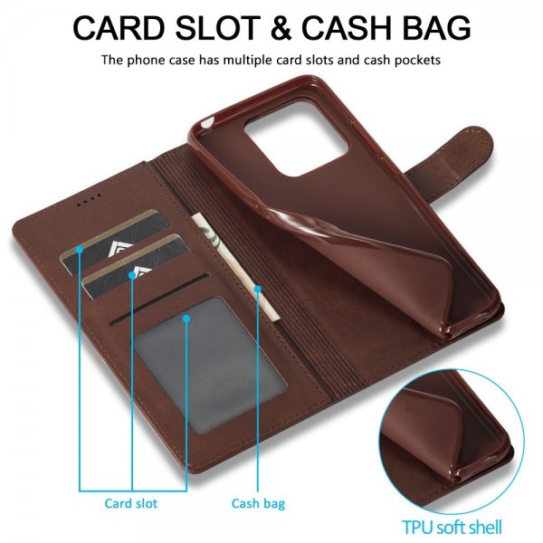 Lc.Imeeke Xiaomi Redmi Note 13 5G Etui med Kortlomme Stativfunktion Brun