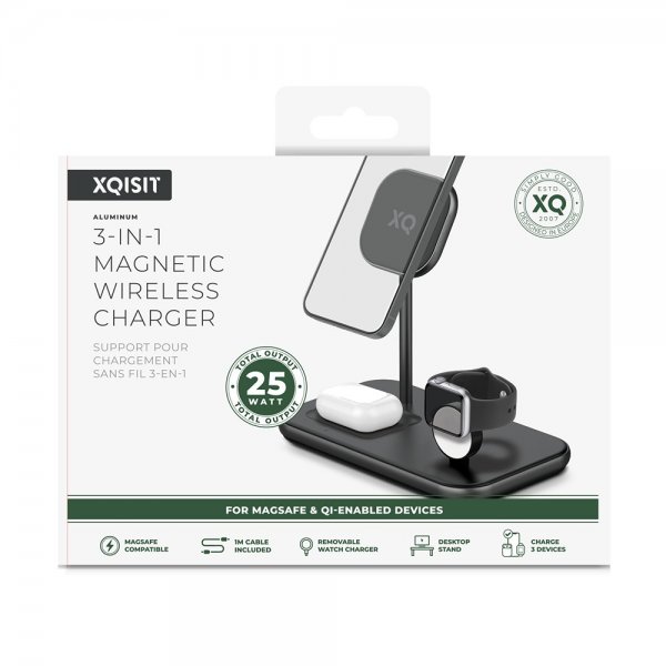 Xqisit Oplader 3-i-1 trådløs oplader aluminium MagSafe