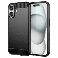iPhone 16 Cover Børstet Karbonfibertekstur Sort