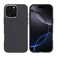 iPhone 16 Pro Max Cover Kulfibermønster MagSafe Sort