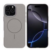 iPhone 16 Pro Max Cover Kulfibermønster MagSafe Grå