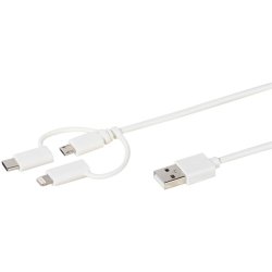 3-i-ett Kabel USB-CLightning/Micro-USB 1 meter Hvid