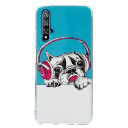 Huawei Nova 5T Cover Selvlysende Motiv Hund med Høretelefoner