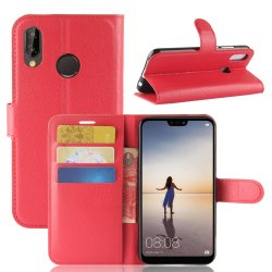 Huawei P20 Lite Plånboksetui PU-læder Litchi Rød