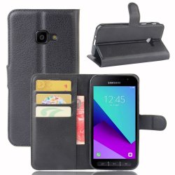 Samsung Galaxy Xcover 4/4S Plånboksetui Kortholder Stativ Litchi Sort