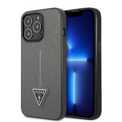iPhone 13 Pro Cover Saffiano Metal Triangle Sølv