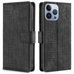 iPhone 14 Pro Max Etui Krokodillemønster Sort
