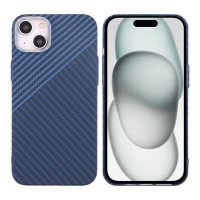 iPhone 15 Plus Cover Kulfibermønster Blå Grå
