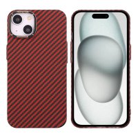 iPhone 15 Plus Cover Kulfibermønster Rød