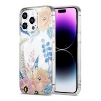 iPhone 15 Pro Cover Blomstermønster MagSafe Lyserød Blå