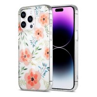 iPhone 15 Pro Cover Blomstermønster MagSafe Lyserød
