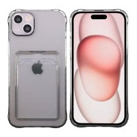 iPhone 15 Cover Kortholder Stødabsorberende Sort