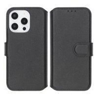 iPhone 16 Pro Max Etui Ægte læder Kortholder Sort