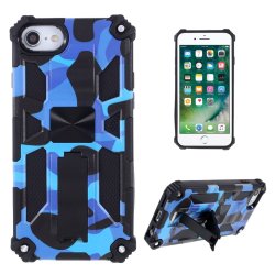 iPhone 7/8/SE Cover med Metalplade Stativfunktion Camouflage Blå