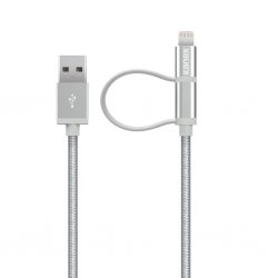 DuraBraid Lightning + Micro USB-kombinaTion 1.2M Kabel. Sølv