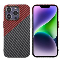 iPhone 14 Pro Cover Kulfibermønster Rød Sort